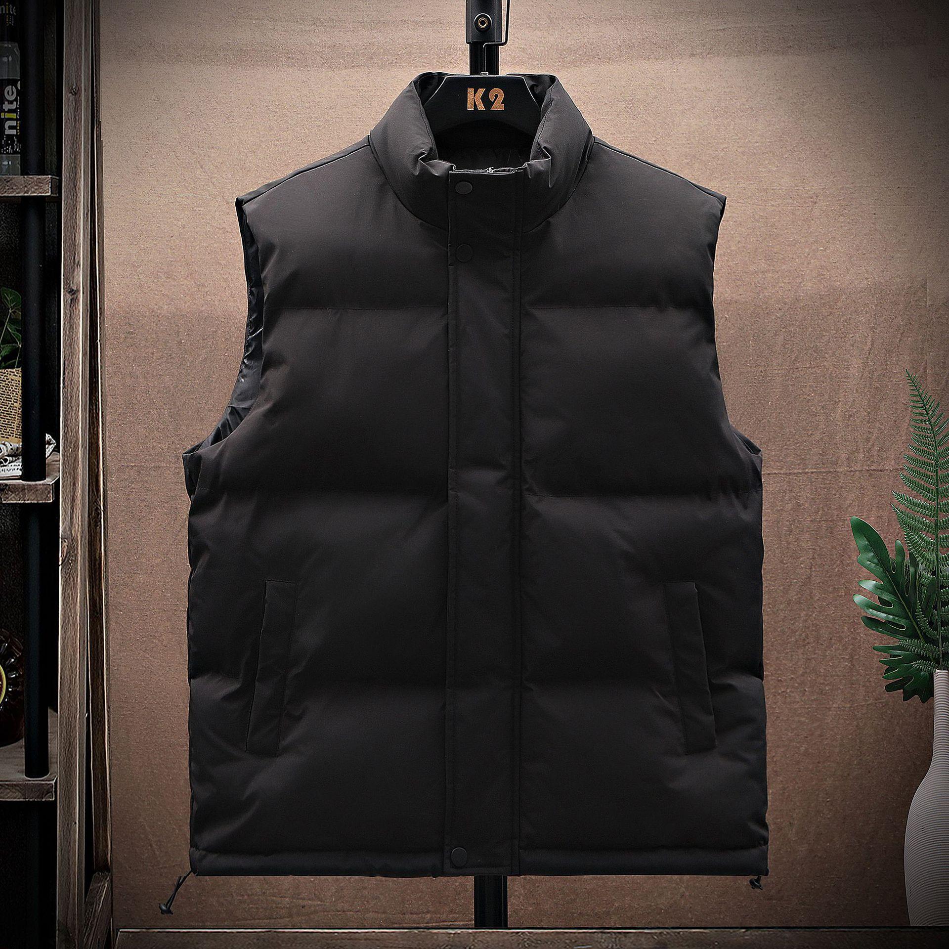 

Men Winter Warm Waistcoat Solid Color Puffer Sleeveless Jacket Outwear Plus Size Windbreaker XS чёрный