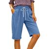 Womens Summer Casual Lounge Shorts Elastic Waist Drawstring Loose Fit Long Bermuda Shorts with Pockets for Daily Beach Travel