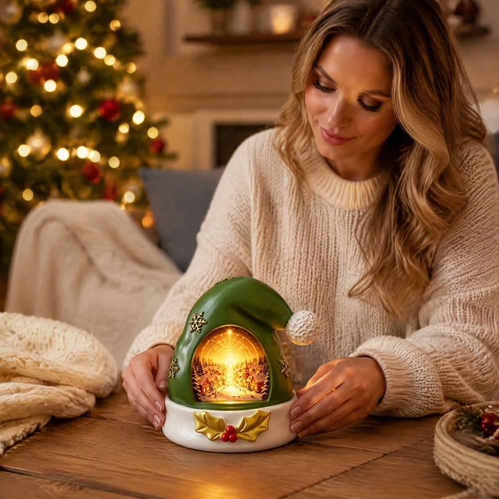 Resin Christmas Figurine Warm Glow XmasHat Statue Light Christmas Elf Hat Ornament Home Decoration