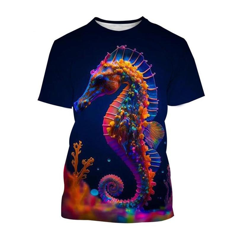Meerestiere Seepferdchen T-Shirt Herren 3D-Druck Kurzarm Sommer Oberteile T-Shirts Outdoor Freizeit Große Größen T-Shirts Top Damenbekleidung