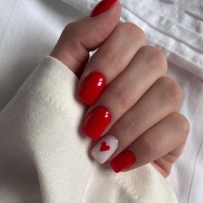 24 Pieces New Red Love Valentine's Day Wear Nail Solid Color Nail Art Fake Nail Short Square Nail Piece
