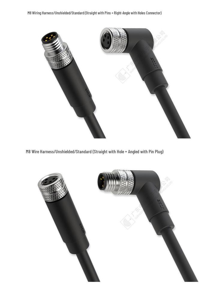 M8 Connector Sensor & Servo Motor Signal Harness, IP67 Waterproof, Male/Female Plugs