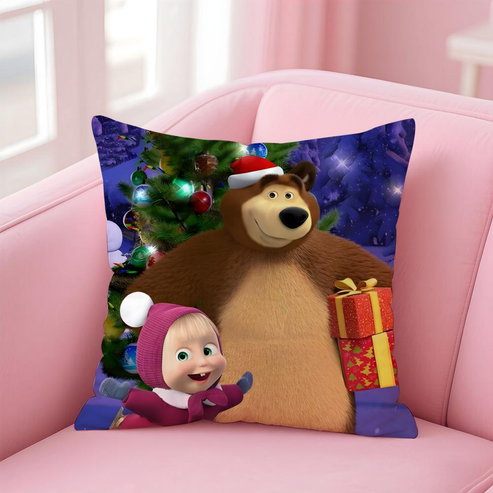 Kreskówka M-Masza i Niedźwiedź Poszewka na Poduszkę Wygodna Dwustronna Poszewka Idealna do Samochodu Sofy Sypialni i Nie Tylko