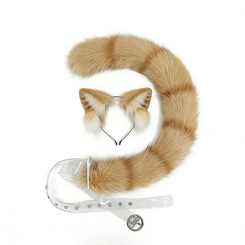 Set Fascia con Orecchie da Gatto in Peluche e Coda Costume Cosplay Festa Accessorio Tema Animale