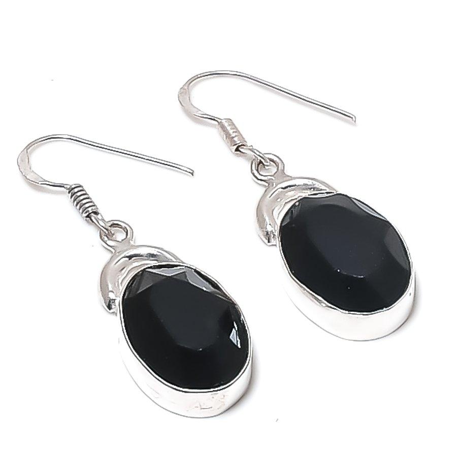 

Natural Black Spinel Gemstone Handmade 925 Sterling Silver Earring 1.69 i2k38