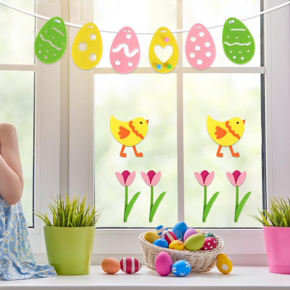 Vibrant Easter Felt Banner With Colorful Bunny Flags And Decorative Flower And Egg Stickers