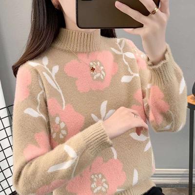 Mink Fleece Sweater Women's Thickened Warm High-necked Autumn and Winter New Loose-knit Bottomed Pullover