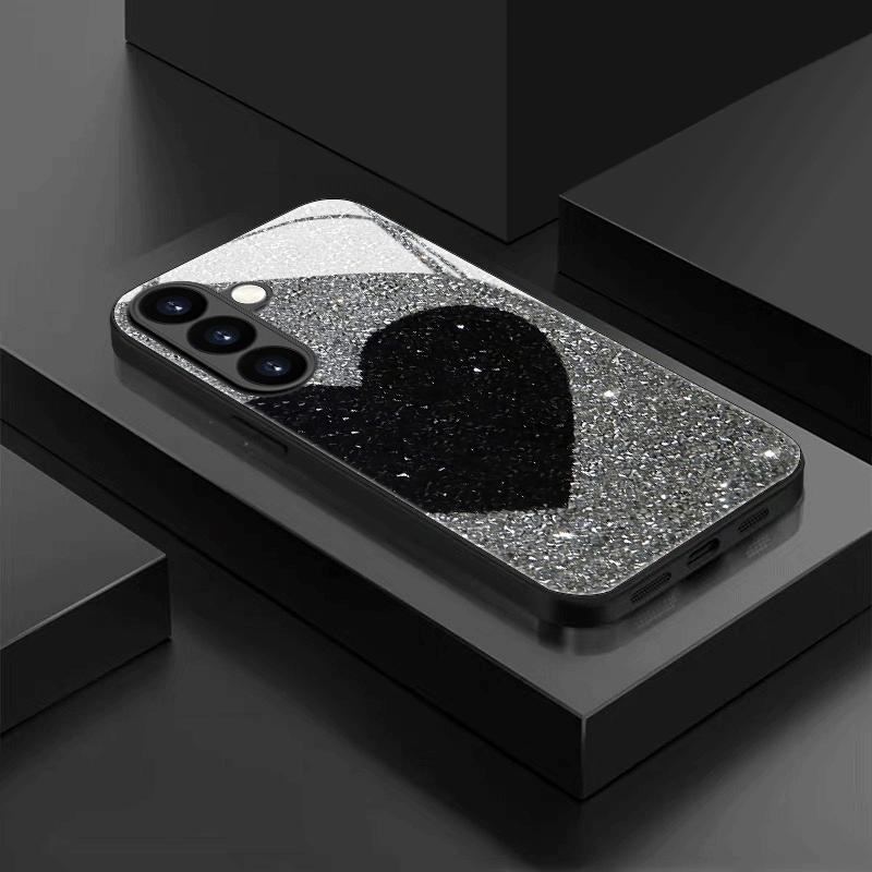 Diamond Heart Pattern Tempered Glass Phone Case for Samsung Galaxy S26 S25 S24 S23 Ultra  S22 Ultra S20 Ultra 56 A72 A73 5G