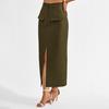 Women Midi Skirt High-Waisted Hip-Covering Design Office Lady Skirt Solid Color Back Slit Hem Casual Skirt