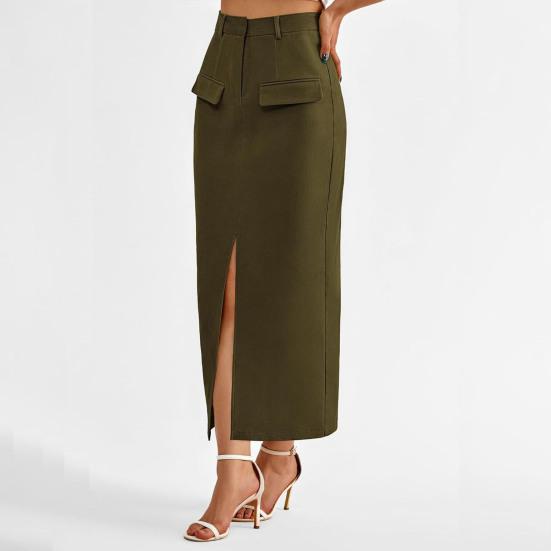 Kvinners Midi-skjørt Høy midje Hoftedekkende design Kontordame-skjørt Ensfarget Baksplittkant Fritidsskjørt