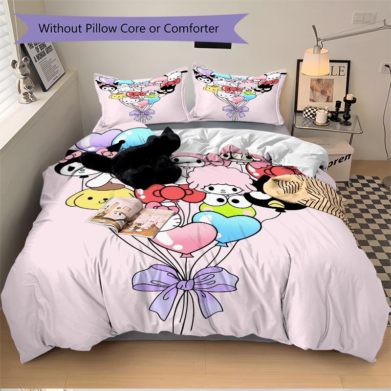 3pcs Sanrio Characters Balloon Design Print Cover Set Ultra Soft, Breathable, and Comfortable Bedding with Stylish Design for Bedroom and Guest R