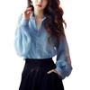 Chic Korean-Style Blue Chiffon Long Sleeve Women's Blouse