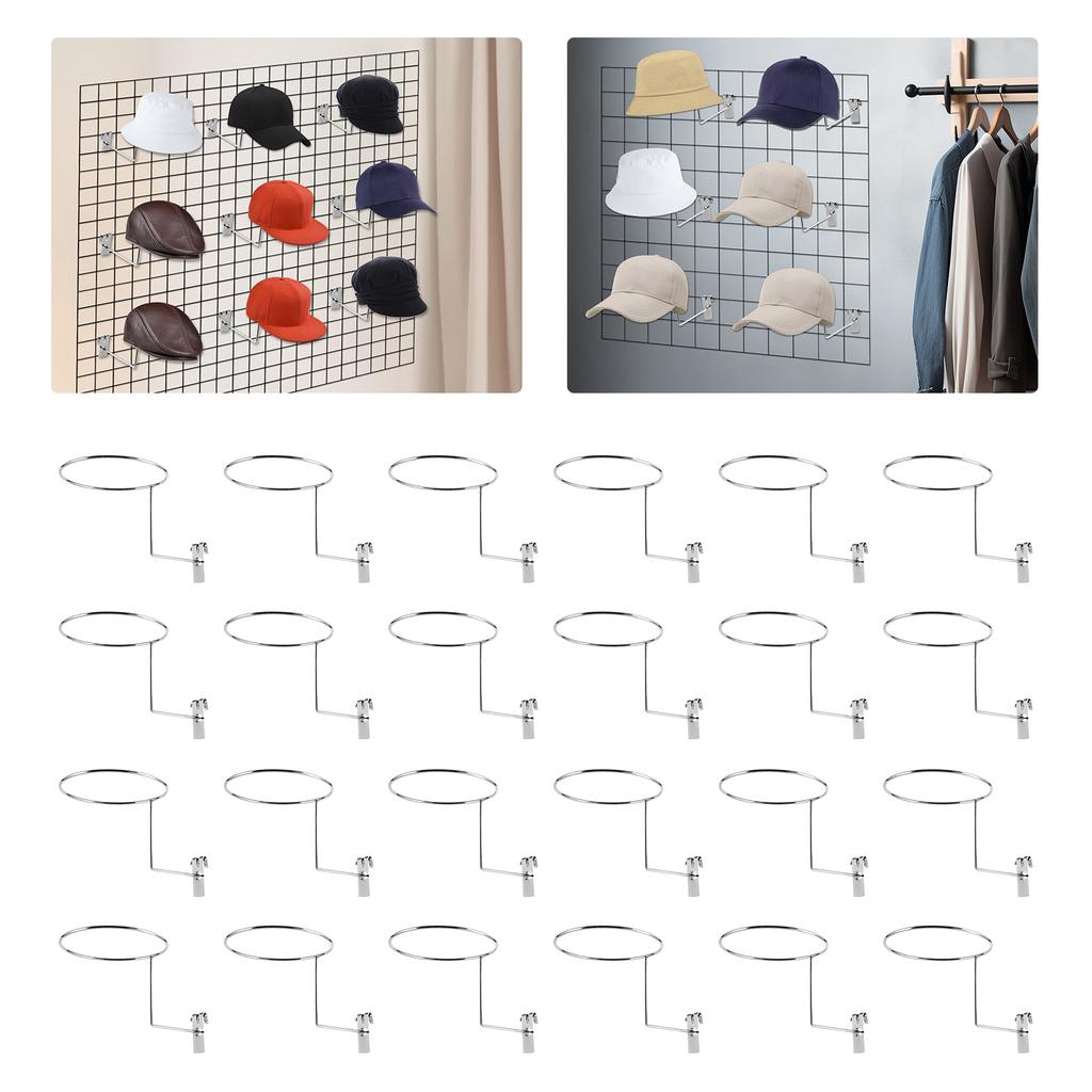 Durable Hat Rack Hooks, 24-Piece Set, Ideal for Storing and Displaying Hats, Easy To Install On Grid Walls, Space-Saving Design