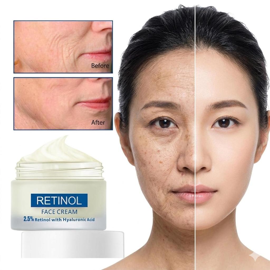 Retinol 2.5% Cream 50g Moisturizing Hyaluronic Acid Retinol Cream Night Cream (Retinol 2.5% Cream Single Item)