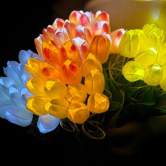 Yousheng Artificial Tulip Light LED Tulip Bouquet Night Lamp with Realistic PU Petals Glitter Tulip Tree Decorative Ambient Light for Home Bedroom