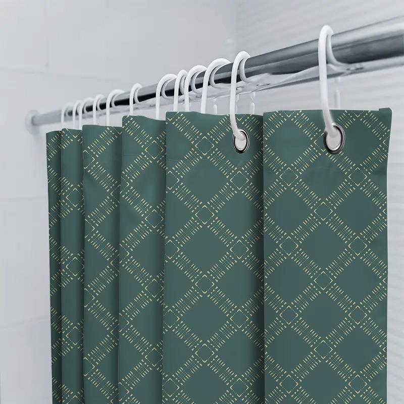 Green Geometric Shower Curtain Waterproof Bathroom Decor Polyester Modern Design 60 X 72 Inch (Modeltc315)