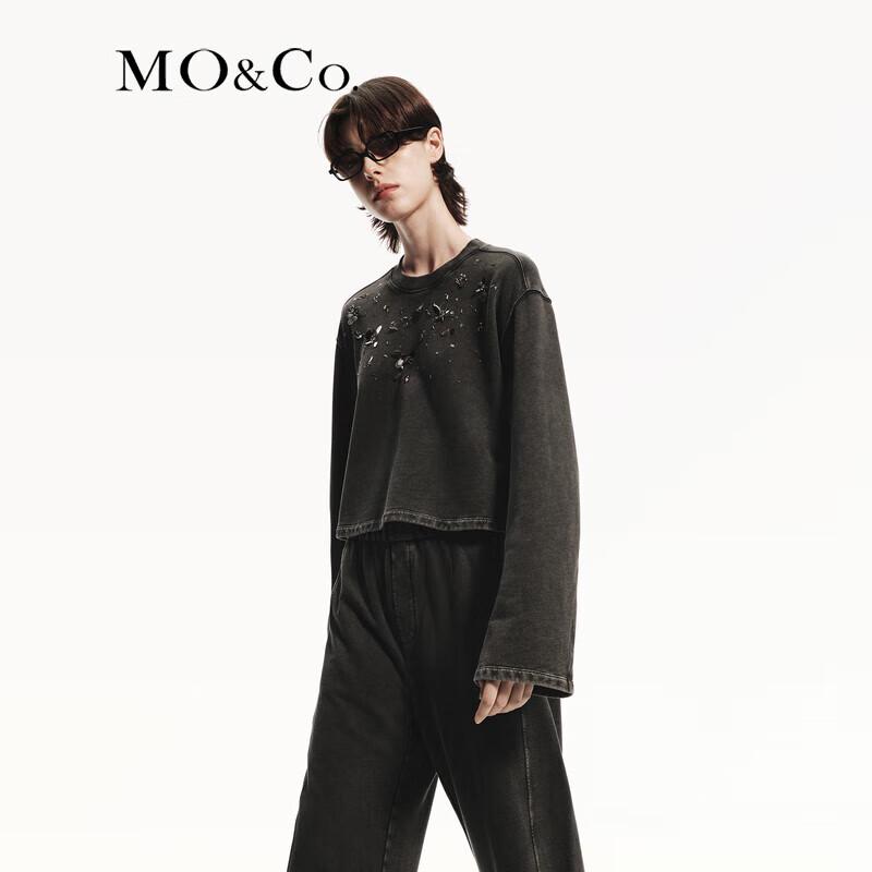 MO&Co. Distressed Cotton Crewneck Sweatshirt
