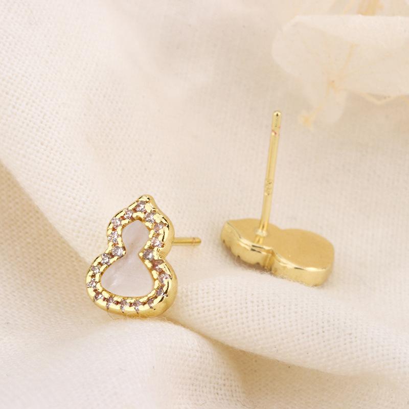 925 Silver 14K Gold Gourd Earrings With Red Agate White Mother Of Pearl And Pave Diamonds Elegant Dangle Earrings For Women