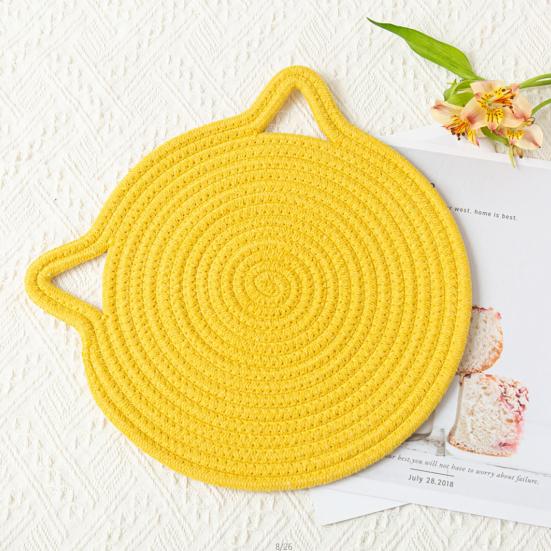 Cat Ear Cotton Coaster Placemat Handwoven Heat-Resistant Table Mat Non-Slip Absorbent Cute Kitchen Decor for Dining Home Use