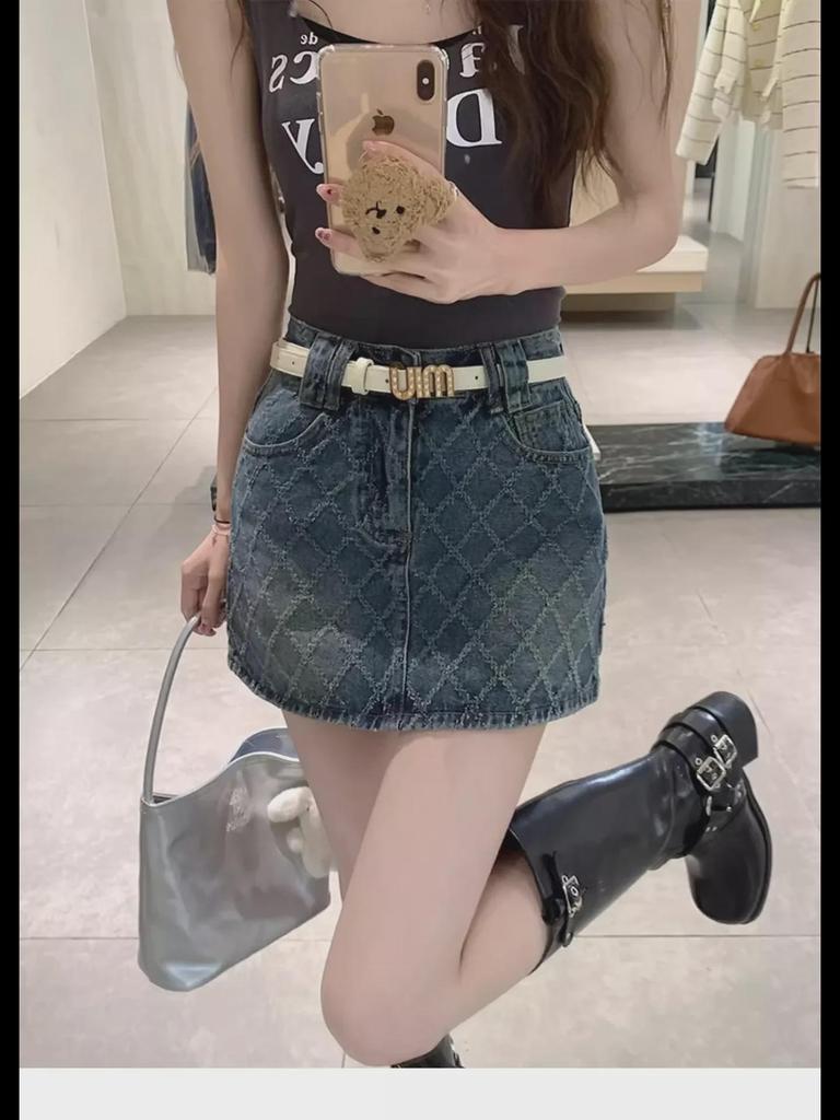 Women's High-Waisted A-Line Retro Denim Skirt—Summer Design, Anti-Exposure, Slim Fit, Short Length