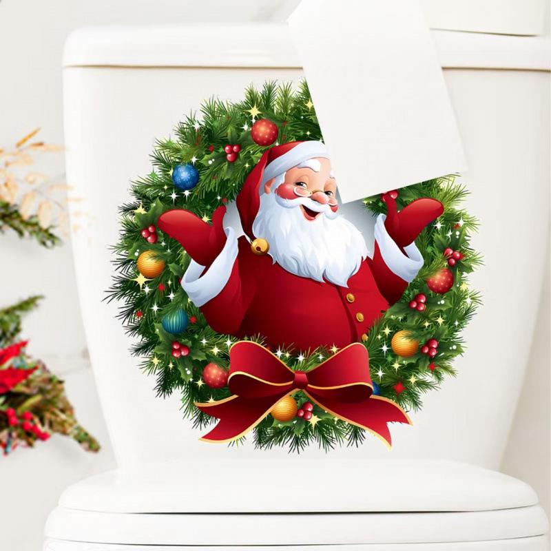 Santa Claus Christmas Wreath Toilet & Tank Removable Sticker - Festive Bedroom & Living Room Decor