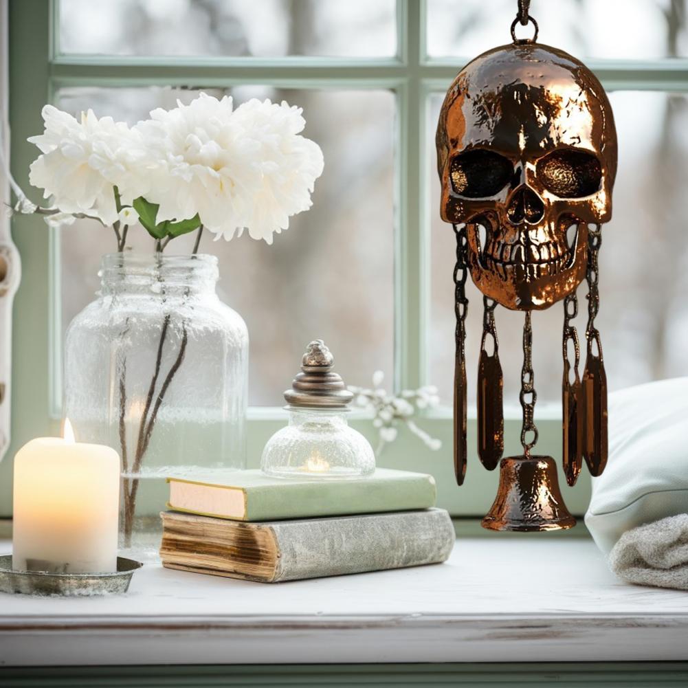 Dark Theme Wind Chime Hanging Wind Bell Vintage Skull Wind Chime for Indoor Outdoor Garden Patio Metal Hanging Bell Halloween