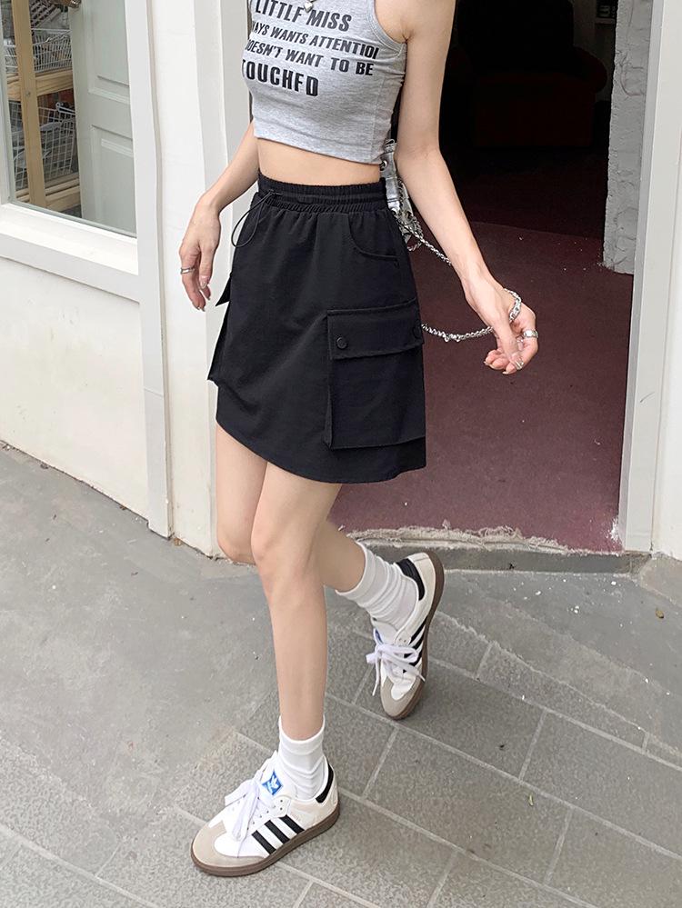 2025 Women's High-Waisted A-Line Cargo Skirt with Drawstring