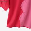 ZANZEA Women Casual Turn Down Collar Loose Summer Short Sleeve Blouse