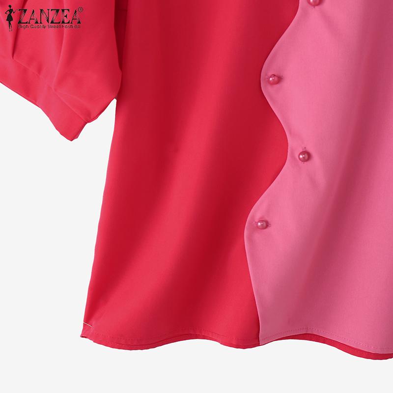 ZANZEA Women Casual Turn Down Collar Loose Summer Short Sleeve Blouse