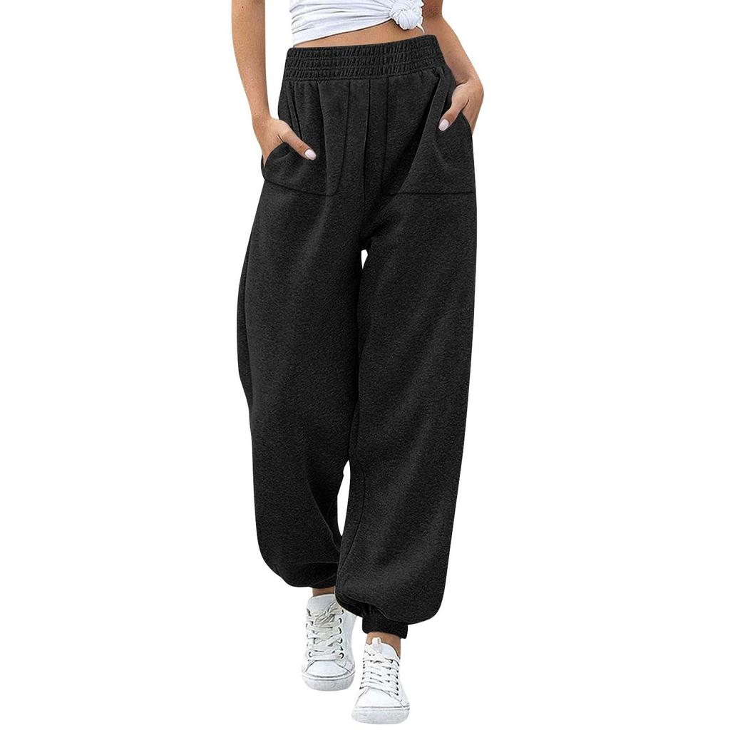 Women's Stylish Loose Sweatpants Comfortable High-waisted Jogging Belt Pocket Sweatpants