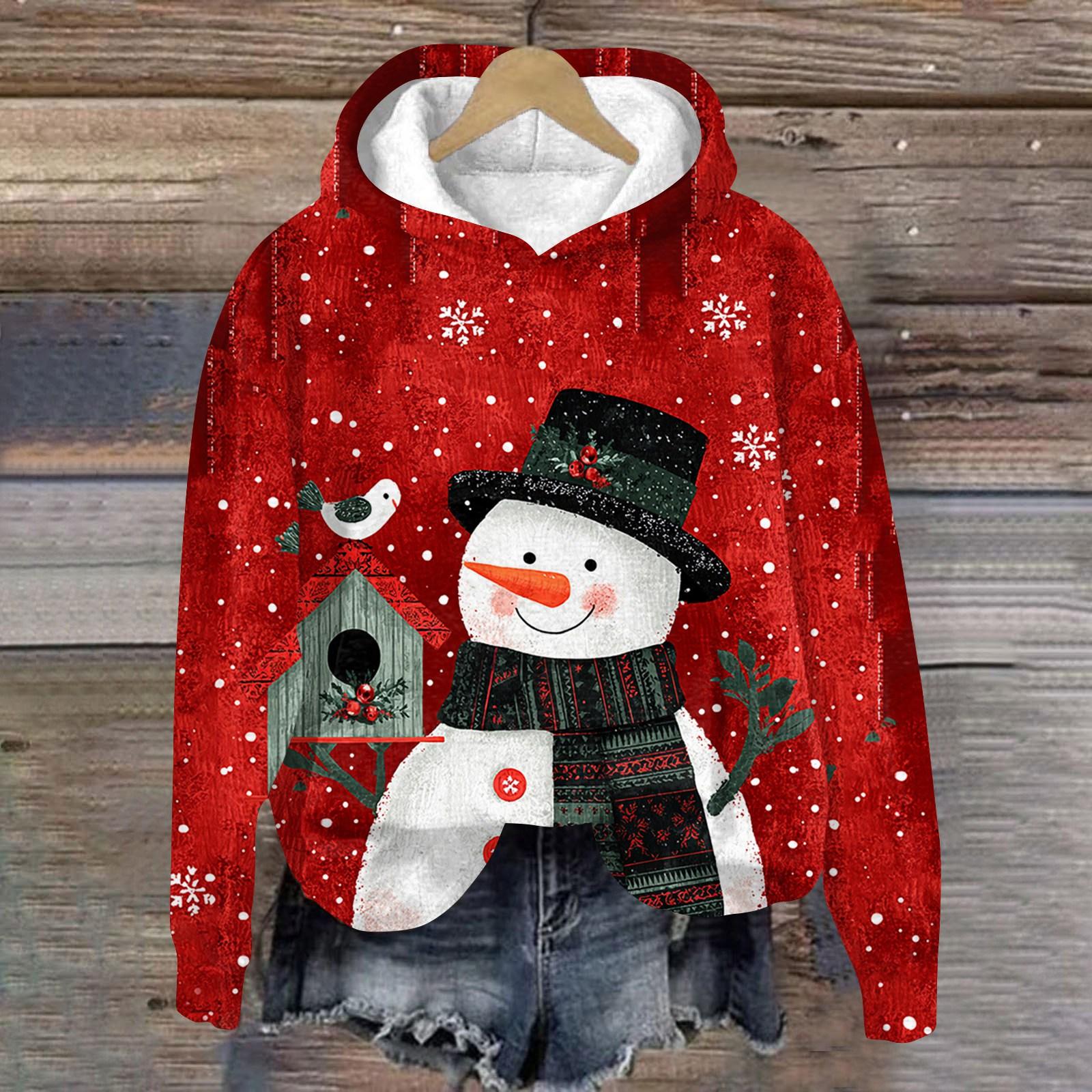 

Женская модная толстовка с длинным рукавом, рождественским принтом, свободного кроя, с капюшоном XXL красный