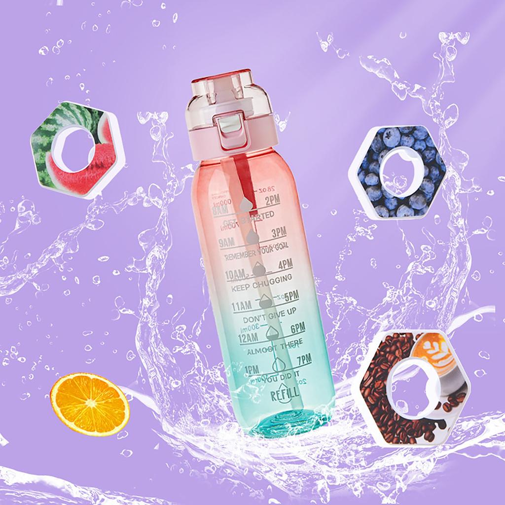 1000ml Flasche, Update Wasserflasche Set mit 8 Kapseln Trinkhalm, Outdoor Wasserflasche