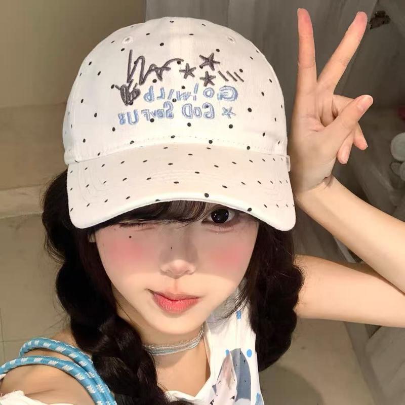 Cartoon Cat Bear Cat'S Ears Baseball Hats New Women Sunshade Polka Dot Versatile Sweet Fashion Niche Peaked Caps