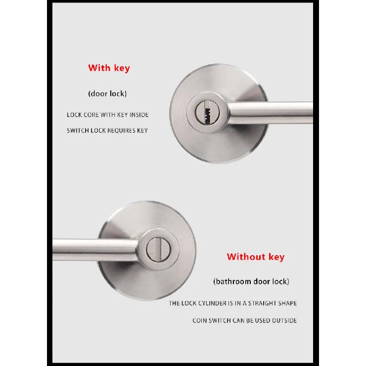 304 Stainless Steel Three-pole Handle Lock Single Tongue Bathroom Interior Door Lock Aisle Fire Door Door Lock With Key
