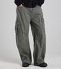 Beoteunseoul Utility Cargo Washed Wide Cotton Pants (Khaki)