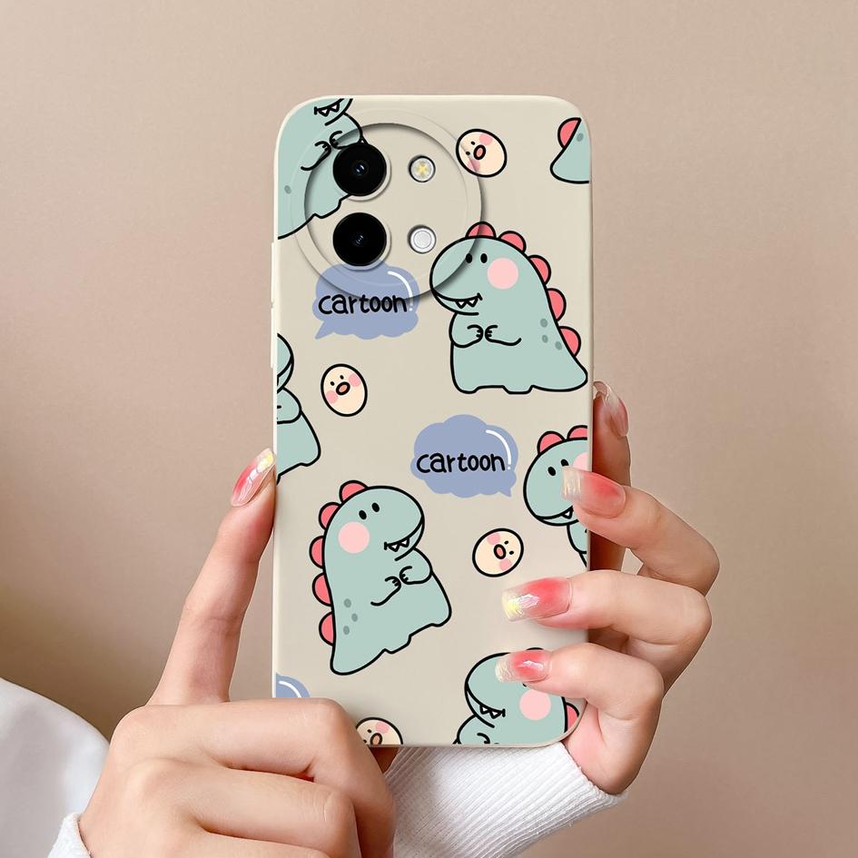 Back Cover For Vivo Y200i 5G Y03 Y28 Y38 T3x Phone Cases Lovely Cartoon Dinosaur Bumpers High Quality Matte Silicone Camera Protection Covers For Vivo