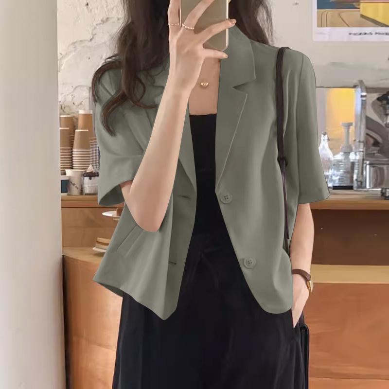 

ZANZEA Женский летний кардиган-блузка с лацканами и короткими рукавами в стиле кэжуал 5XL серый