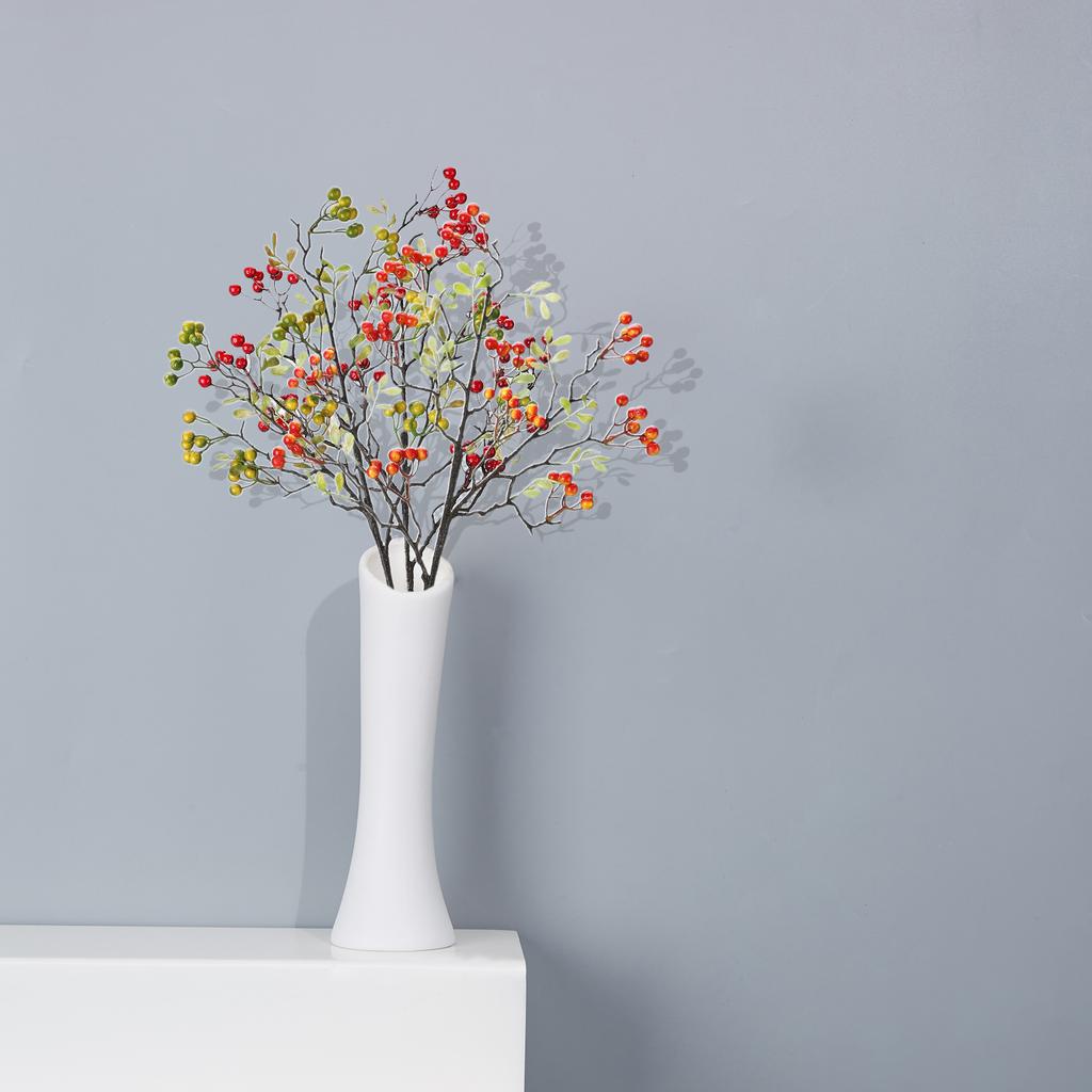 Artificial Berries Stem Foam Berry Pick Branch Ornament Plastic Leaves Holiday Xmas Home Decor 27.56in Red
