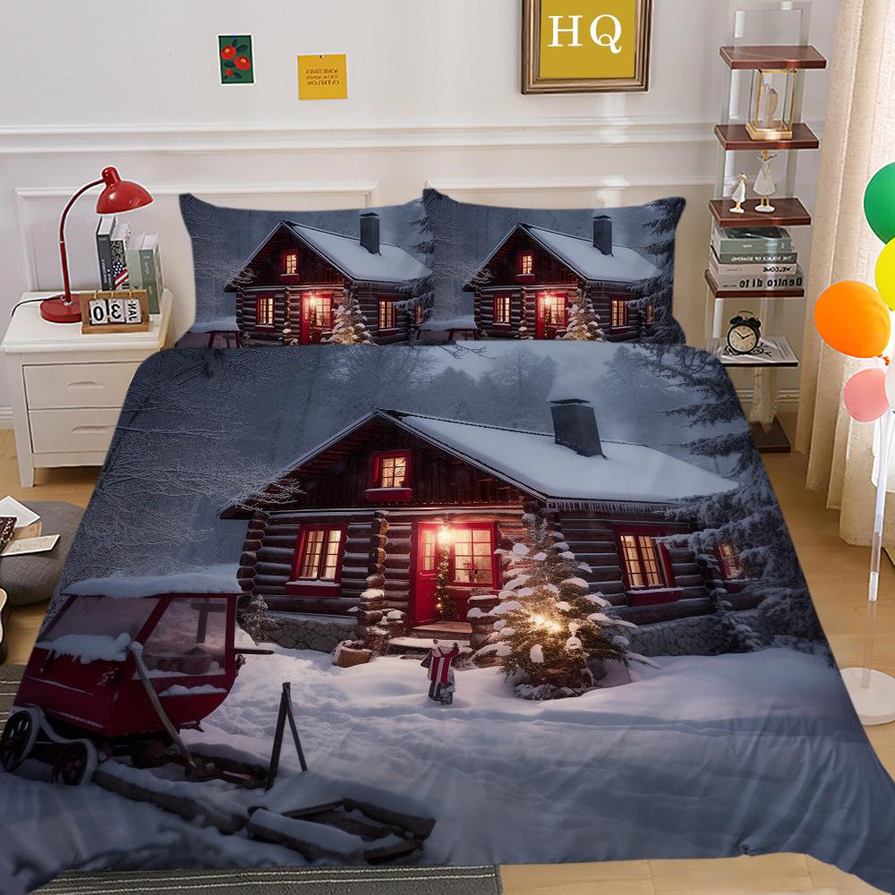 

Рождественская снежная сцена 3D-печать полиэстер наволочка пододеяльник набор из двух или трех предметов EU Single 135*200