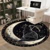 Black Cat On Moon Round Rug Fantasy Night Sky Starry Pattern Bedroom Floor Decor Mystical Animal Art Soft Carpet