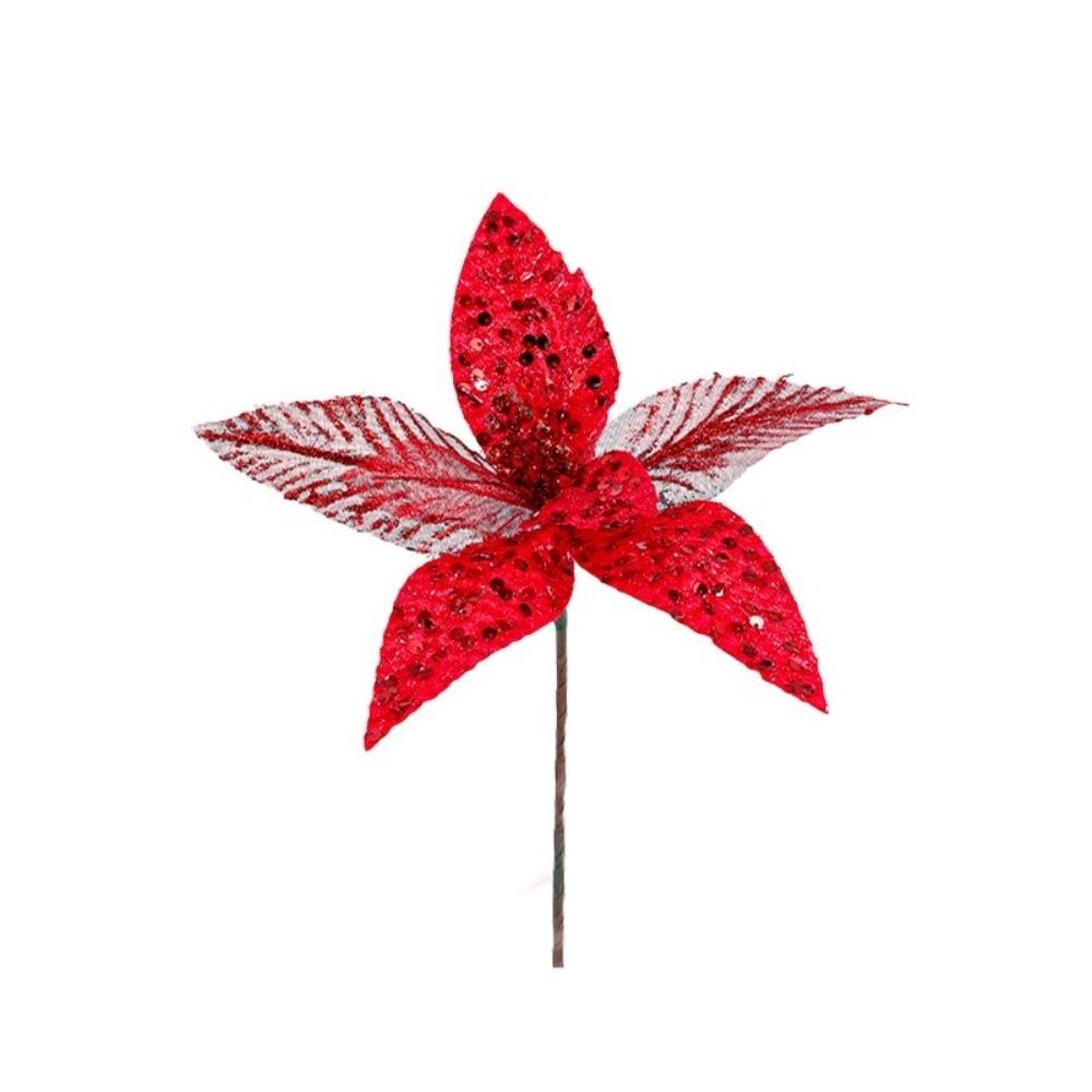 25cm Christmas Artificial Flowers Realistic Sequin Mesh Poinsettia Flower Hanging Handmade Xmas Tree Ornaments New Year Decor