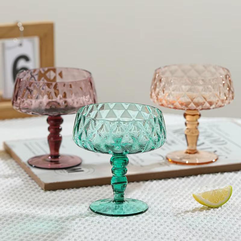 Medieval Goblet Cocktail Wine Glasses French Creative Colored Water Ripple Thread Green Blue Amber Roman Column Wedding Wine Cup