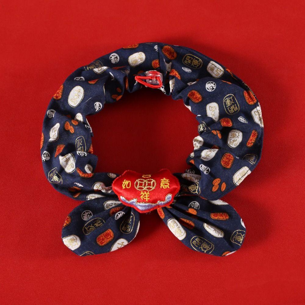 Chinese Style Pet New Year Scarf Collar Handmade Adjustable Pet Cat Tie Warm Blessing Dog Lion Dance Scarf