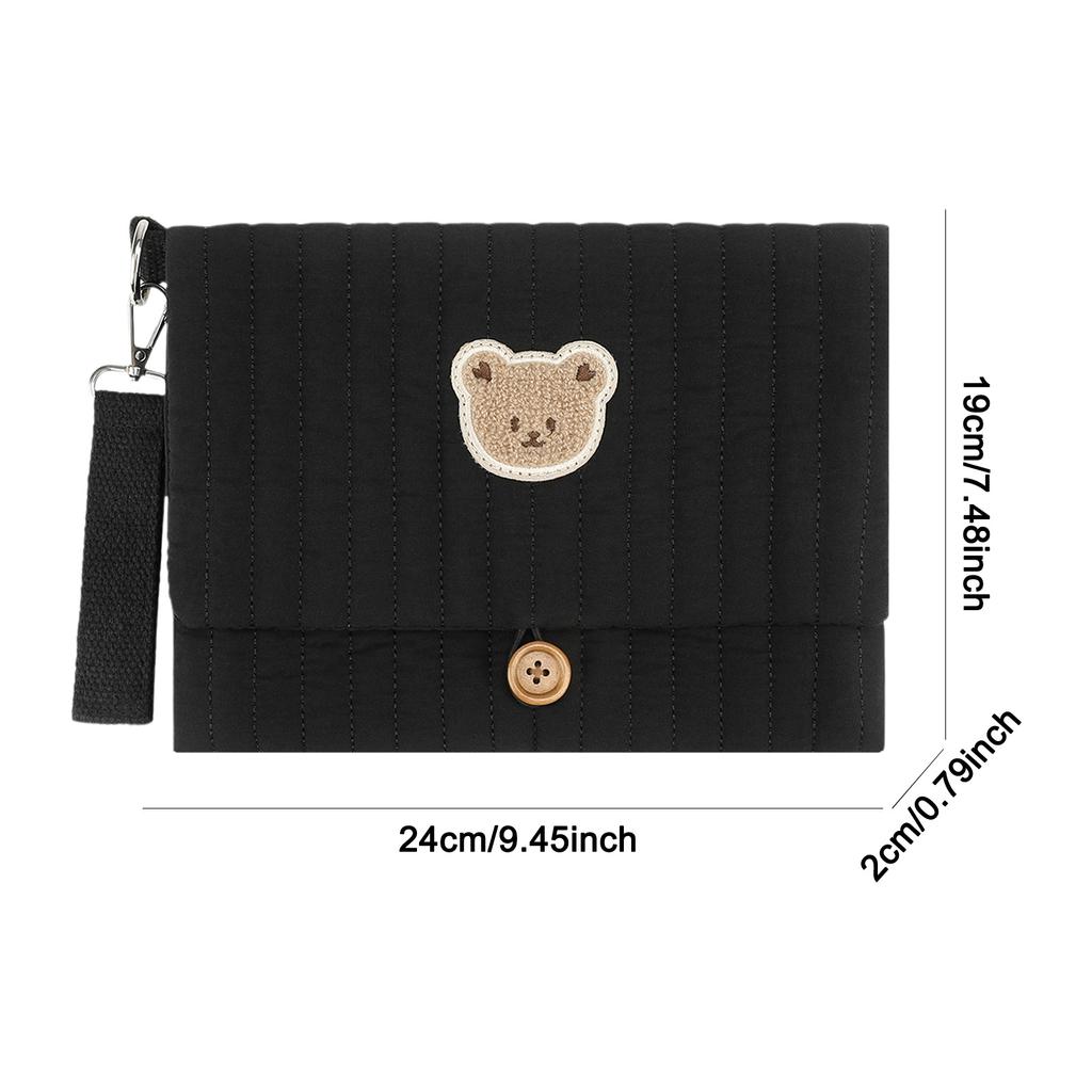 Cute Bear Embroidery Diaper Clutch Bag Foldable Quilted Diaper Pouch Multiple Pockets with Wipes Pocket Travel Essential for Mom