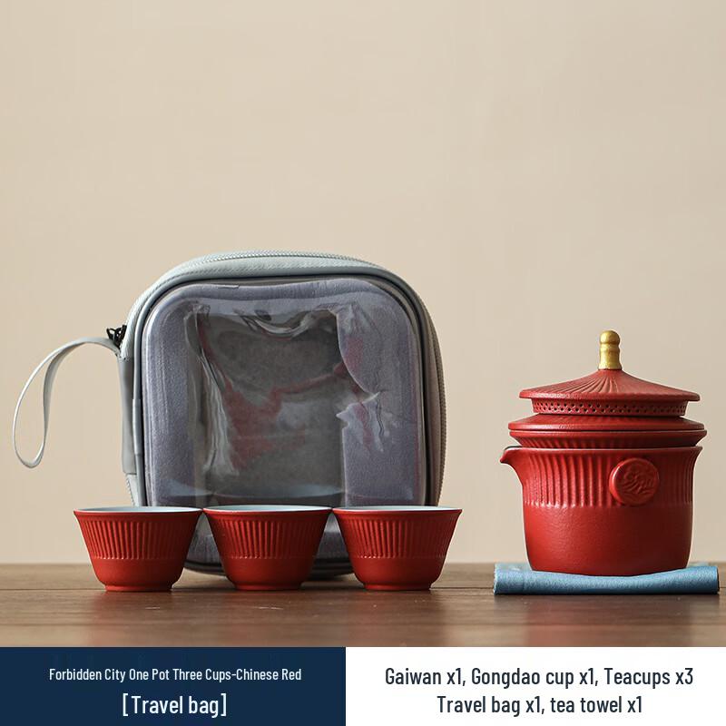 Portable Palace Style Kung Fu Tea Set Chinese Red with Travel Bag
