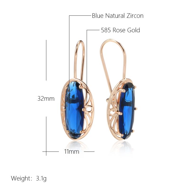 Kienl Nouvelle Couleur Or Rose Boucle d'Oreille Longue Pour Femmes Vintage Bleu Zircon Naturel Grosse Boucle d'Oreille Pendante Bijoux Quotidiens de Haute Qualité