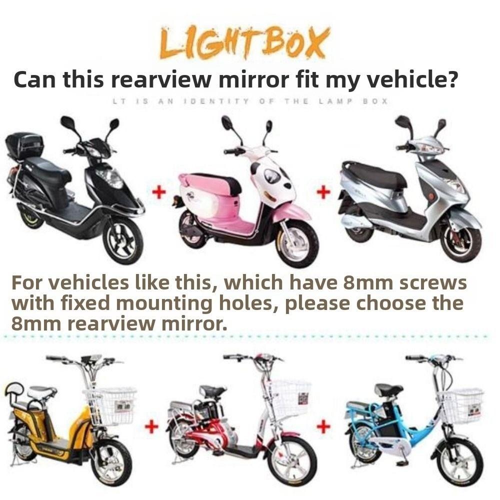 1Pair Black 8mm/10mm Rigth Thread Electric Scooter Rearview Mirror