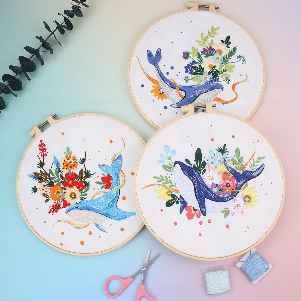 Stickerei Diy Handgemachte Materialtasche Delfin Blume Tier Europäische Dreidimensionale Stickerei