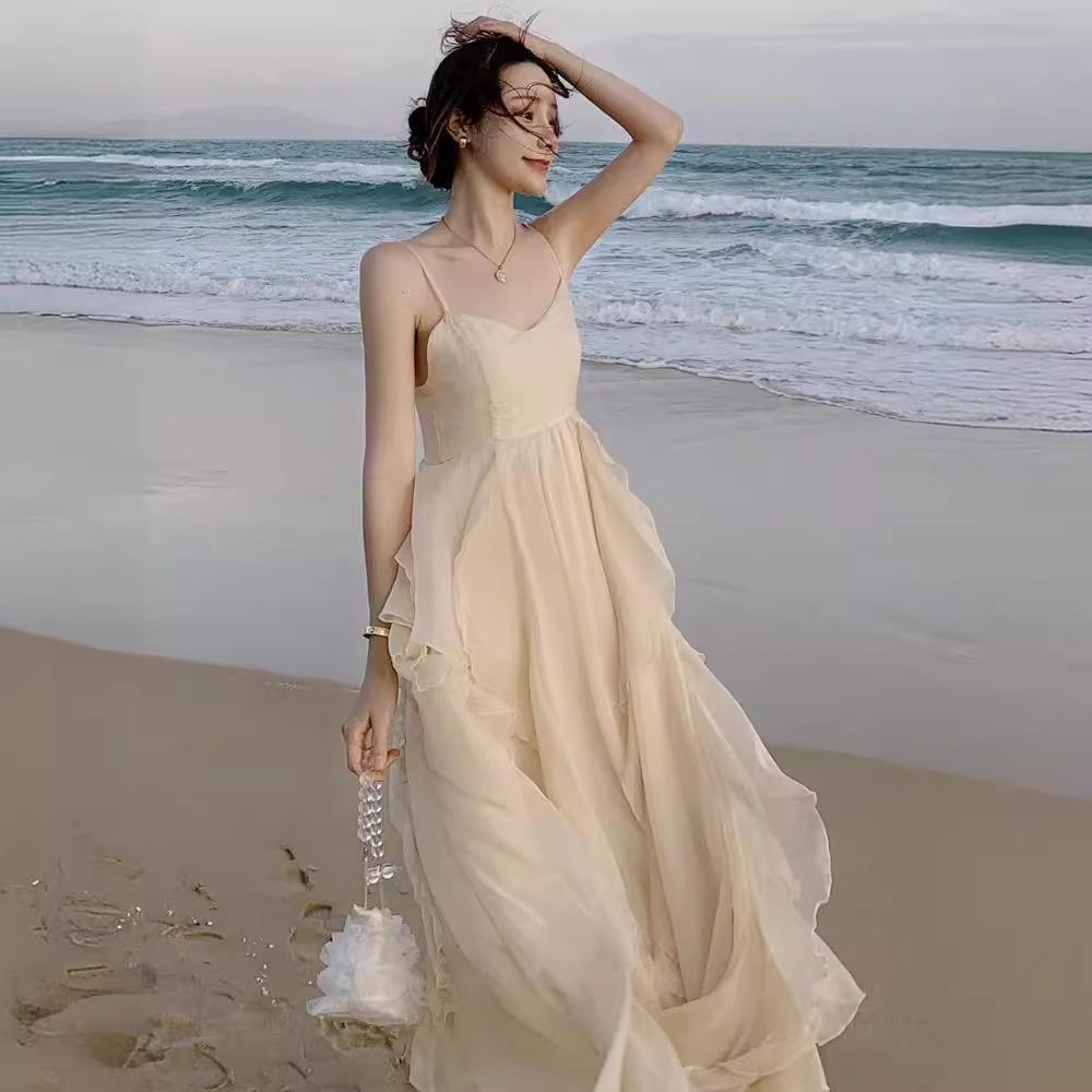 Women’s French Seaside Summer Camisole Dress – Elegant, Gentle Style Beachwear