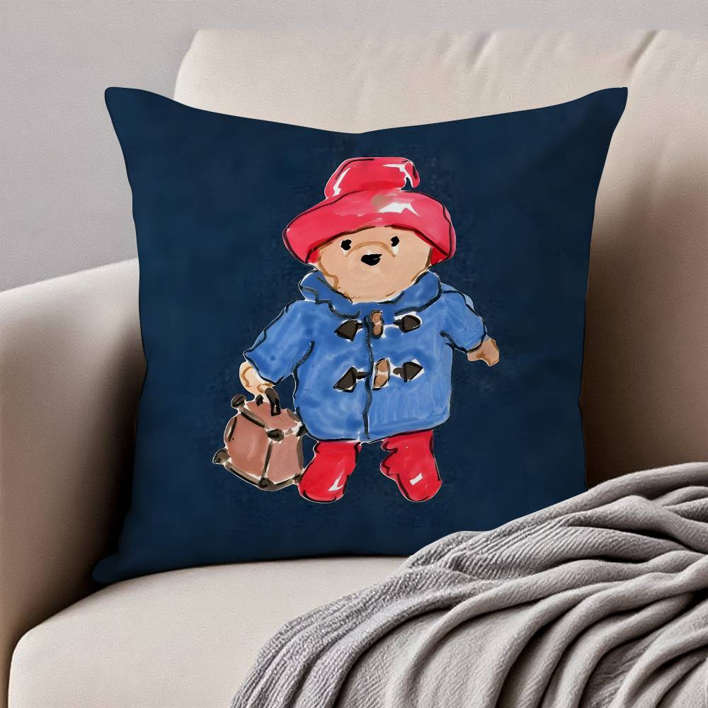 

Cute P-Paddington Bear Pillow Case Anti-dustmite Pillowcase Invisible Zipper Silky Plush Sofa 12x12Inch
